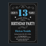 13th Birthday Invitation Blue and Black Chalkboard<br><div class="desc">13th Birthday Invitation Blue and Black Typography. Chalkboard. Black and White Background. Adult Birthday. Male Men or Women Birthday. Kids Boy or Girl Lady Teen Teenage Bday Invite. 13th 15th 16th 18th 20th 21st 30th 40th 50th 60th 70th 80th 90th 100th. Any Age. For further customisation, please click the "Customise...</div>