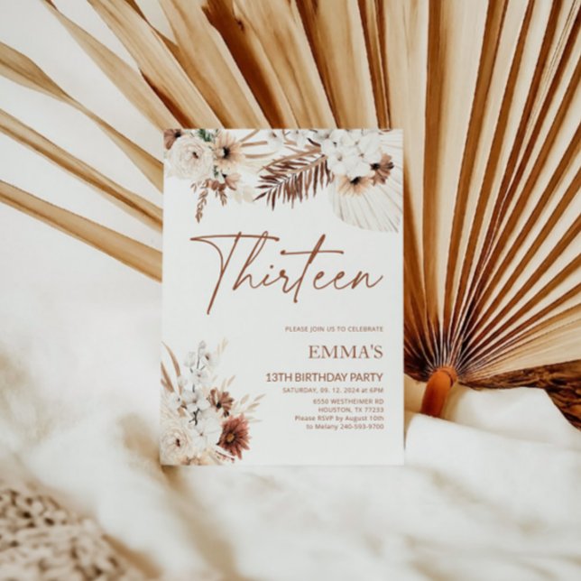 13TH Birthday Invitation Boho Pampas (Creator Uploaded)