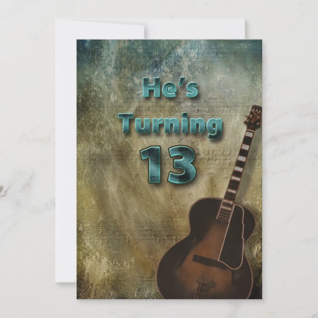 13th Birthday Invitation - Guitar/Male (Front)