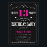 13th Birthday Invitation Hot Pink Black Chalkboard<br><div class="desc">13th Birthday Invitation Hot Pink and Black Typography. Chalkboard. Black and White Background. Adult Birthday. Male Men or Women Birthday. Kids Boy or Girl Lady Teen Teenage Bday Invite. 13th 15th 16th 18th 20th 21st 30th 40th 50th 60th 70th 80th 90th 100th. Any Age. For further customisation, please click the...</div>