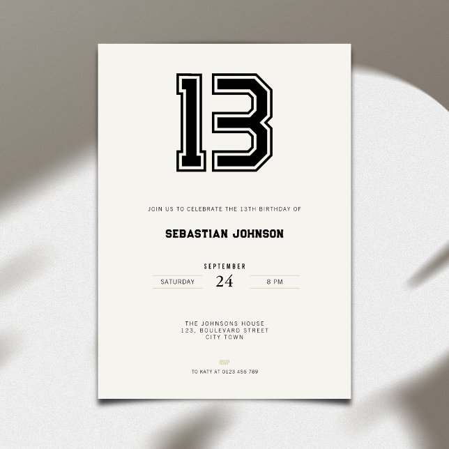 13th Birthday Invitation - Minimal Sport Style (13th birthday invitation simple sport design for teenagers)