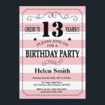 13th Birthday Invitation Pink and White Stripes<br><div class="desc">13th Birthday Invitation Pink and White Stripes Typography. Cheers to 13 years. Kids Birthday. Male Men or Women Birthday. Kids Boy or Girl Lady Teen Teenage Bday Invite. 13th 15th 16th 18th 20th 21st 30th 40th 50th 60th 70th 80th 90th 100th. Any Age. For further customisation, please click the "Customise...</div>