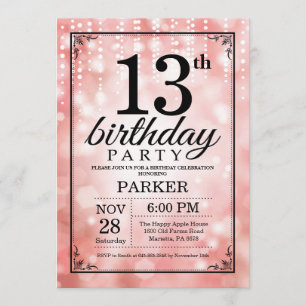 13th Birthday Invitation Pink Glitter
