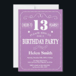 13th Birthday Invitation Purple and White<br><div class="desc">13th Birthday Invitation Purple and White Typography. Purple and White Background. Kids Birthday. Male Men or Women Birthday. Kids Boy or Girl Lady Teen Teenage Bday Invite. 13th 15th 16th 18th 20th 21st 30th 40th 50th 60th 70th 80th 90th 100th. Any Age. For further customisation, please click the "Customise it"...</div>