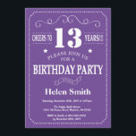 13th Birthday Invitation Purple and White<br><div class="desc">13th Birthday Invitation Purple and White Typography. Purple and White Background. Kids Birthday. Male Men or Women Birthday. Kids Boy or Girl Lady Teen Teenage Bday Invite. 13th 15th 16th 18th 20th 21st 30th 40th 50th 60th 70th 80th 90th 100th. Any Age. For further customisation, please click the "Customise it"...</div>