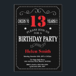 13th Birthday Invitation Red and Black Chalkboard<br><div class="desc">13th Birthday Invitation Red and Black Typography. Chalkboard. Black and White Background. Kids Birthday. Male Men or Women Birthday. Kids Boy or Girl Lady Teen Teenage Bday Invite. 13th 15th 16th 18th 20th 21st 30th 40th 50th 60th 70th 80th 90th 100th. Any Age. For further customisation, please click the "Customise...</div>