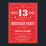 13th Birthday Invitation Red and White<br><div class="desc">13th Birthday Invitation Red and White Typography. Red and White Background. Kids Birthday. Male Men or Women Birthday. Kids Boy or Girl Lady Teen Teenage Bday Invite. 13th 15th 16th 18th 20th 21st 30th 40th 50th 60th 70th 80th 90th 100th. Any Age. For further customisation, please click the "Customise it"...</div>