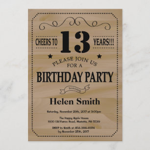 13th Birthday Invitation Rustic Wood