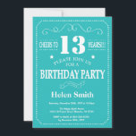 13th Birthday Invitation Teal and White<br><div class="desc">13th Birthday Invitation Teal and White Typography. Teal and White Background. Kids Birthday. Male Men or Women Birthday. Kids Boy or Girl Lady Teen Teenage Bday Invite. 13th 15th 16th 18th 20th 21st 30th 40th 50th 60th 70th 80th 90th 100th. Any Age. For further customisation, please click the "Customise it"...</div>