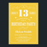 13th Birthday Invitation Yellow and White<br><div class="desc">13th Birthday Invitation Yellow and White Typography. Yellow and White Background. Kids Birthday. Male Men or Women Birthday. Kids Boy or Girl Lady Teen Teenage Bday Invite. 13th 15th 16th 18th 20th 21st 30th 40th 50th 60th 70th 80th 90th 100th. Any Age. For further customisation, please click the "Customise it"...</div>