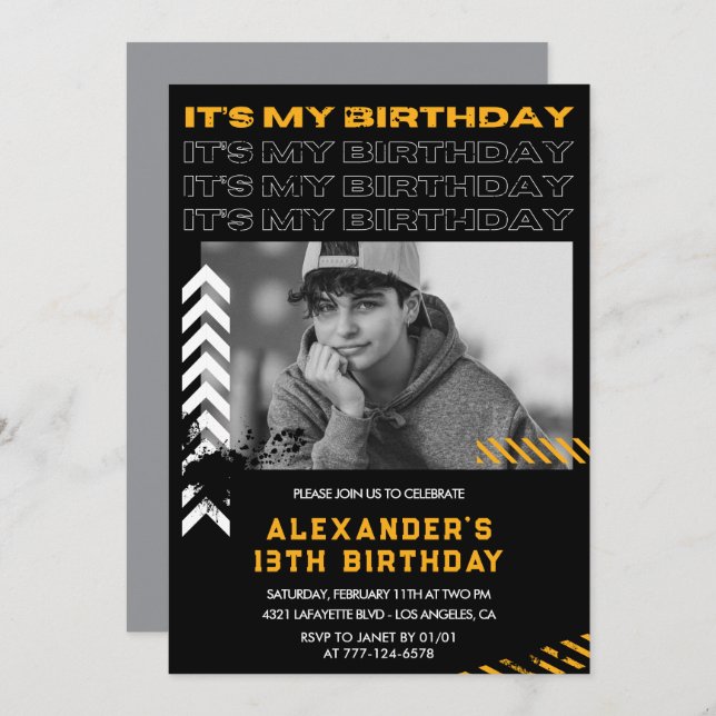 13th birthday invitations boy Photo Spray paint (Front/Back)