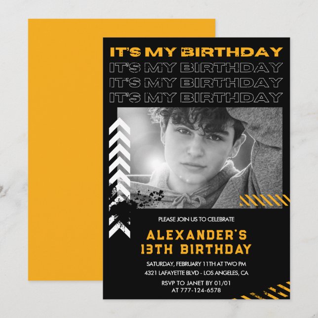 13th birthday invitations boy Photo Spray paint (Front/Back)
