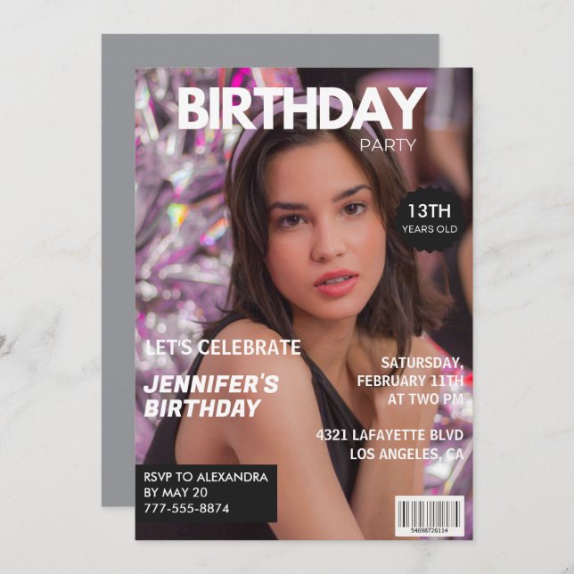 13th birthday invitations for her Magazine Cover (Front/Back)