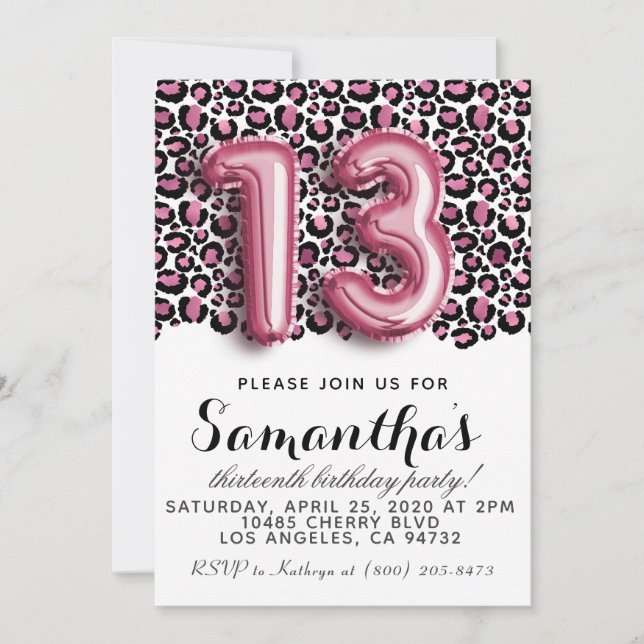13th Birthday Leopard Animal Print Invitation (Front)