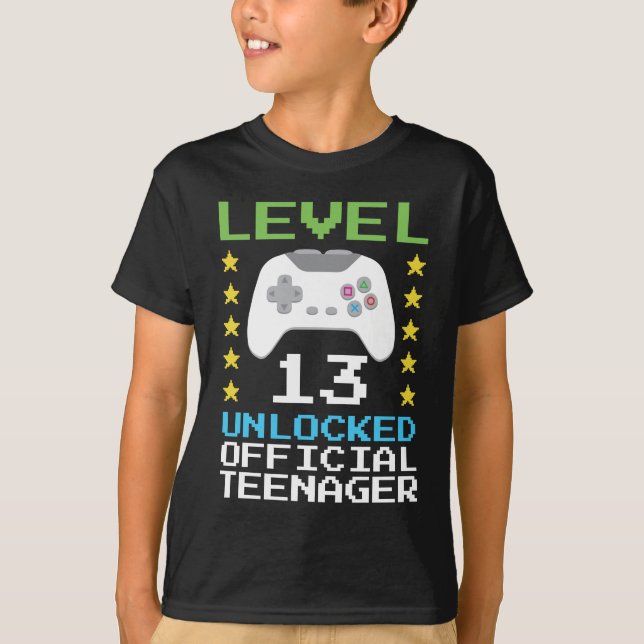 13th Birthday Level 13 Unlocked Official Teenager T-Shirt (Front)