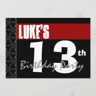 13th Birthday Modern For Him Red White Black G213 Invitation