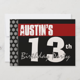 13th Birthday Modern For Him Red White Black W667 Invitation