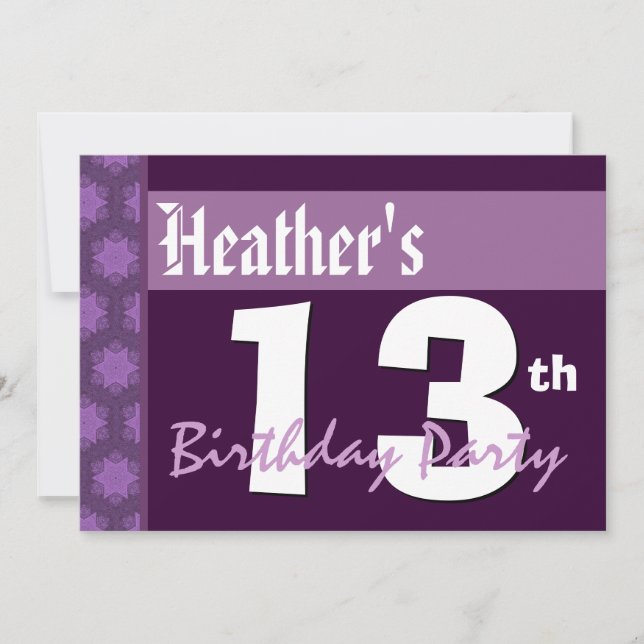 13th Birthday Modern Purple X211 Invitation (Front)
