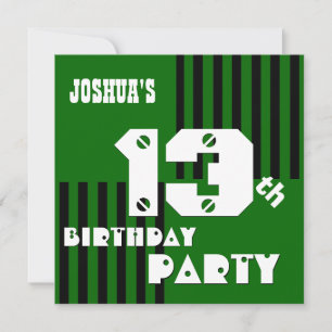 13th Birthday Modern Teen Green Black Stripes V10 Invitation