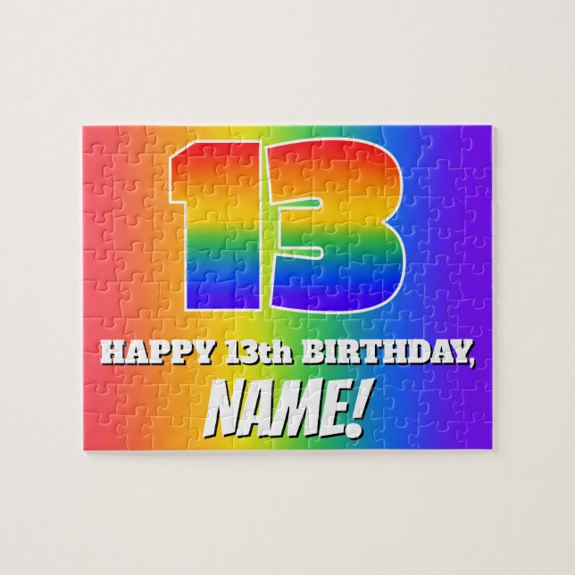 13th Birthday — Multicolored Rainbow Pattern “13” Jigsaw Puzzle (Horizontal)