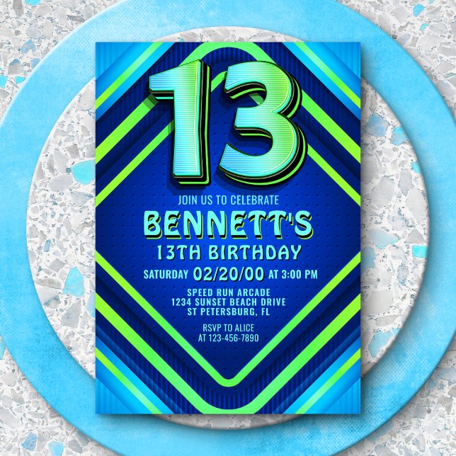 13th Birthday Neon Invitation (Creator Uploaded)