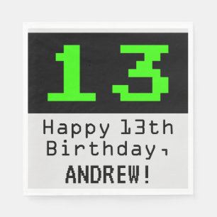 13th Birthday - Nerdy / Geeky Style "13" & Name Napkin