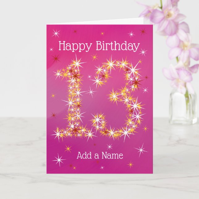 13th Birthday - Number 13 in Stars - Pink - Age 13 Card (Orchid)