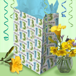 13th Birthday Numbers Green Blue Medium Gift Bag