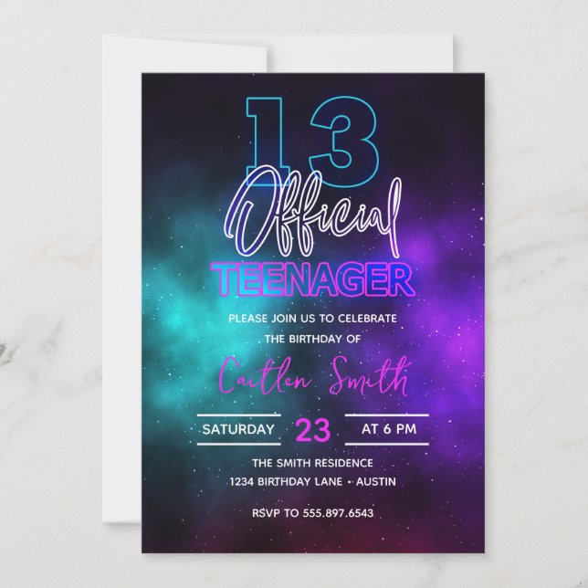 13th Birthday Officially A Teenager Galaxy  Invitation (Front)