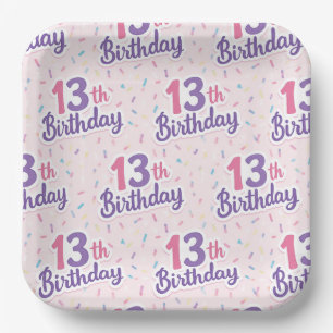 13th Birthday Paper Plates, Thirteenth Pink Party Plate