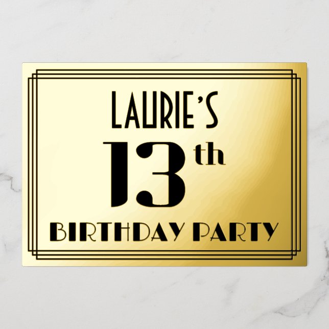 13th Birthday Party: Art Deco Look “13” and Name (Front)