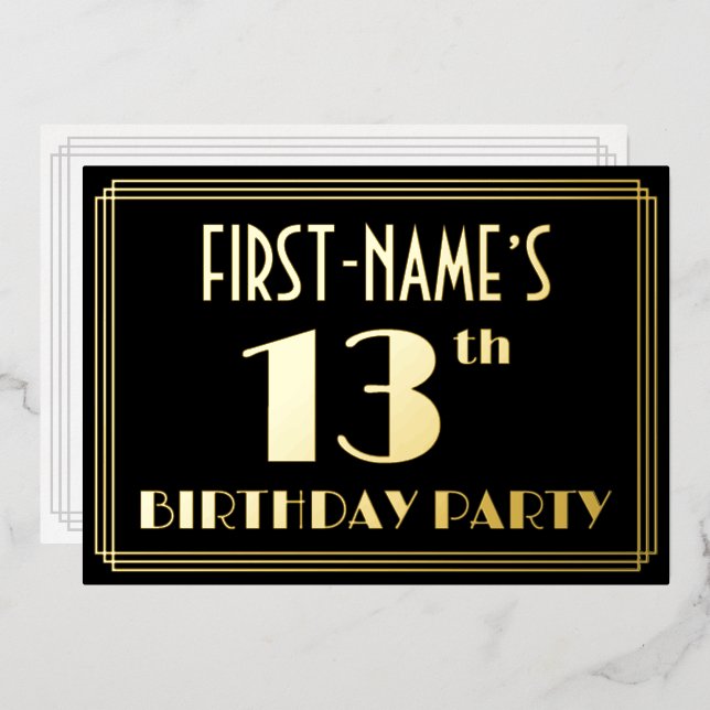 13th Birthday Party: Art Deco Look “13”, w/ Name (Front/Back)