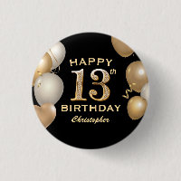 13th Birthday Party Black and Gold Balloons