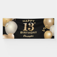 13th Birthday Party Black and Gold Balloons