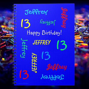 13th Birthday Party Blue Guest Book, Repeat Name Notebook
