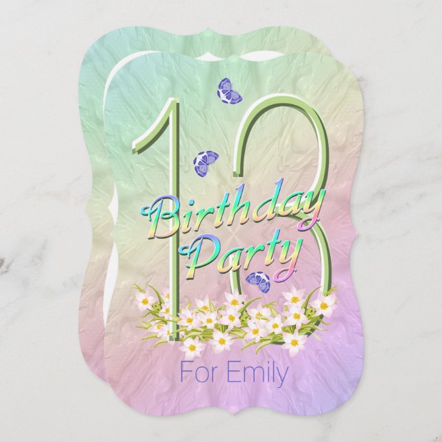 13th Birthday Party Butterfly Garden Invitations (Front/Back)