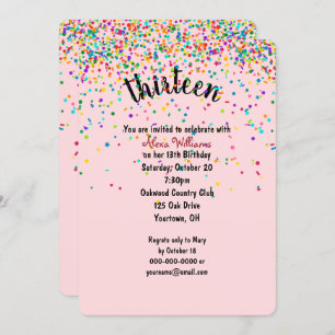 13th Birthday Party confetti Invitation