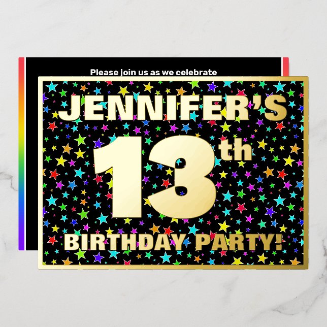 13th Birthday Party — Fun, Colourful Stars Pattern (Front/Back)