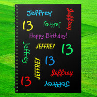 13th Birthday Party Guest Book, Repeat Names Black