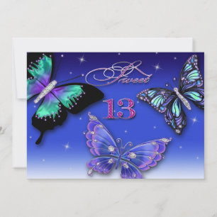 13TH BIRTHDAY PARTY INVITATION, Colourful Butterfl Invitation