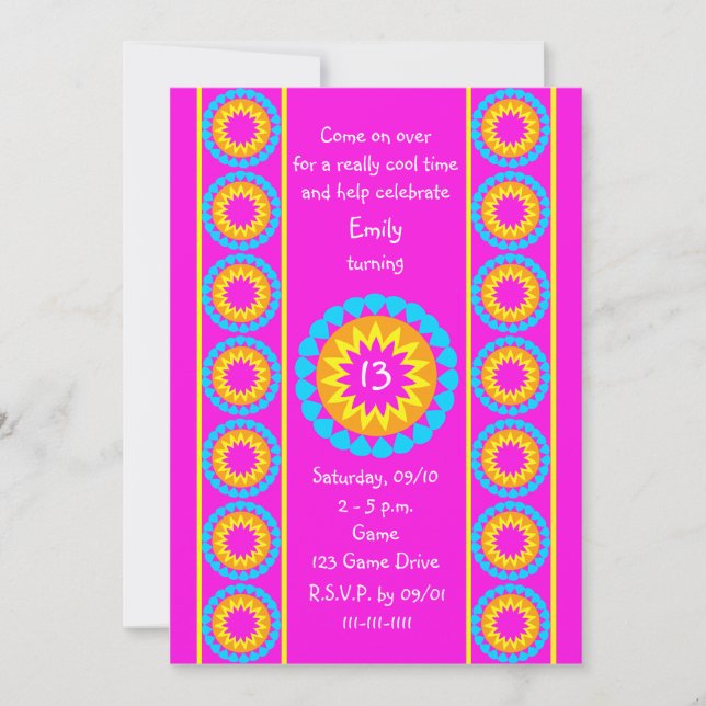 13th Birthday Party Invitation Cool Hot Pink (Front)