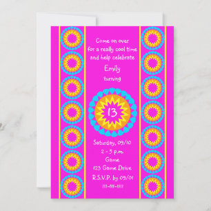 13th Birthday Party Invitation Cool Hot Pink