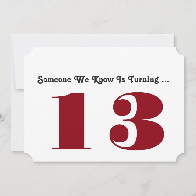 13th Birthday party Invite, dark red and white. Invitation (Front)