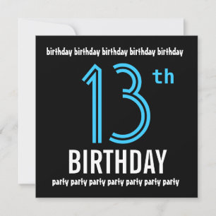 13th Birthday Party Modern Black and Colour Number Invitation