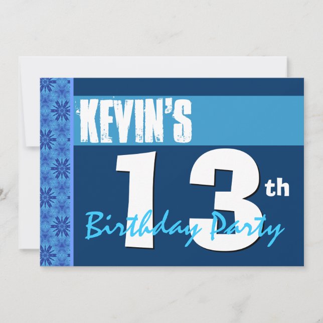 13th Birthday Party Modern Blue Recycled 202 Invitation (Front)