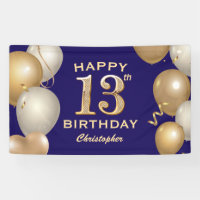 13th Birthday Party Navy Blue and Gold Balloons