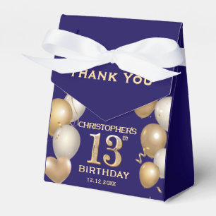 13th Birthday Party Navy Blue and Gold Balloons Favour Box