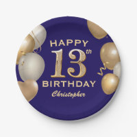 13th Birthday Party Navy Blue and Gold Balloons