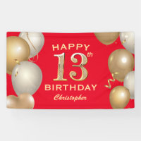13th Birthday Party Red and Gold Balloons
