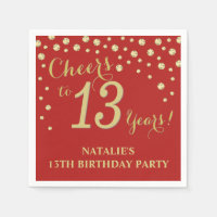 13th Birthday Party Red and Gold Diamond Napkins